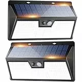 Peasur 318LED Solarlampen für Außen mit Bewegungsmelder, 2 Stück Solarleuchten Aussen 3 Modi IP65 Wasserdichte Solar Aussenleuchte Wandleuchte für Garten Hof Haustüren Garage