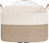 TIMEYARD 105L großer Aufbewahrungskorb, Waschkorb für Wäsche, Rectangle Laundry Baskets Aufbewahrungskörbe für Decken, Spielzeug, 63.5x40.5x40.5cm, Weiß und Braun