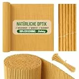 Sekey Balkon Sichtschutz Natürliche Optik 80x600cm, Sichtschutzmatte mit Kabelbindern, Sichtschutzzaun Windschutz Wasserdicht Schimmelfrei Ohne Bohren für Balkon Garten, Schilfrohr-Optik, Bambus
