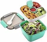 MUJUZE Lunchbox mit unterteilung fächern,Salatbox to go Erwachsene/Kinder,Brotzeitbox Nachhaltig Bento Box Auslaufsicher, Brotdose mit Besteck für Schule/Arbeit/Picknick Reisen (Green)