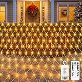 CCILAND 3 m x 2 m Batterienetz-Lichter, 200 LED-Netzlichter mit Fernbedienung, 8 Modi, Lichterkette für den Außenbereich, wasserdicht, dimmbar, für Hinterhof, Schlafzimmer, Decke, Terrasse, Baumdekor