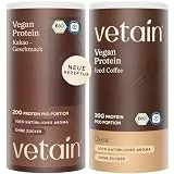 VETAIN Veganes Proteinpulver Set - Kakao & Eiskaffee - 21g Eiweiß - Ohne künstliche Süßungsmittel - Bio Protein Pulver - 4 Proteinquellen fermentiert Erbsen - Mit EAA & BCAA - 1080g - NEUE REZEPTUR