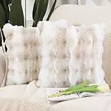 Madizz 2er Set Sanft Plüsch Kurze Wolle Samt Dekorativ Zierkissenbezüge Luxus Stil Kissenbezug für Sofa für Schlafzimmer Weiß Beige 65x65 cm
