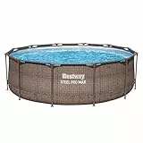 Bestway Steel Pro MAX Solo Pool ohne Zubehör 366 x 100 cm, Rattan-Optik (Schokobraun), rund