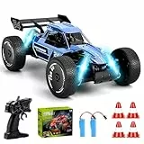 BuzzoXerex 1:18 Ferngesteuertes Auto, 2.4GHz RC Offroad Auto, 2WD 15KM/H RC Buggy mit Sprühfunktion LED-Leuchten, 60 Min Spielzeit, Spielzeugauto Geschenk für Kinder ab 6 7 8 Jahre (Blau)
