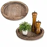 Hanobe Rustikales Serviertablett aus Holz: Set Mit 2 Runden Holz-Butlern, Dekoratives Vintage-Mittelstück, Kerzenhalter, Bauernhaus-Ottomane für Küche, Arbeitsplatte