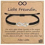 J.Endéar Unendlichkeits Armband für Freundin Schwester Geschenk mit Segenskarte | 925 Sterling Silber, Zirkonia & Geflochtene Kordel | Unendliche Freundschaft Geschenk für Damen Mädchen