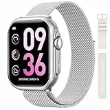 RUXINGX Smartwatch Damen mit 1000mAh Akku, 100 Tage Ultralange Standby 1.83' Fitness Tracker Herzfrequenz/SpO2/Schlaf 120+Sportmodi IP68 Fitnessuhr mit Telefonfunktion Schrittzähler Android/iOS Silber