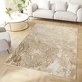 TAPISO Crystal Teppich Kurzflor Glänzend Beige Gold Marmoreffekt 3D Effekt Wohnzimmer Schlafzimmer Modern Design ÖKO-TEX 180 x 250 cm