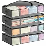Lifewit 4 Stück 75L Unterbett Aufbewahrungsbox, Faltbare Unterbettkommode Aufbewahrungstasche Storage Boxes mit Deckel, Unterbett Aufbewahrung für Kleider Unterbett Kleiderschrank, Grau