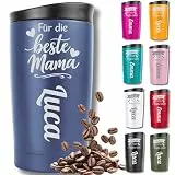 Thermobecher personalisiert mit Gravur – Muttertagsgeschenk Mama – Coffee To Go Becher Edelstahl 350 ml – auslaufsicher, wiederverwendbar – Geschenk Mama (auch Vatertag) blau