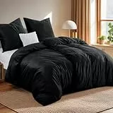 Tifschlaf Winter Flanell Bettwäsche 135 x 200 4teilig - Warme Flauschig Winterbettwäsche Samt Plüsch Cashmere Touch Bettbezug 2er Set und 2 Kissenbezüge 80x80 mit Reißverschluss, Schwarz