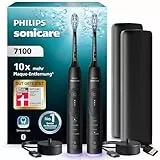 Philips Sonicare 7100 elektrische Zahnbürste, Schallzahnbürste mit App, 4 Putzmodi, 3 Intensitätsstufen, Andruckkontrolle, EasyStart, SmarTimer, Schwarz, 2er-Pack, Modell HX7429/03 [Neue Technologie]