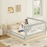 WOLTU Bettschutzgitter, Bettgitter Rausfallschutz 200 cm x 2 und 180 cm x 1, einziehbare Kinderbettgitter mit luftigem Netz, höhenverstellbar 69–87 cm, Hellgrau