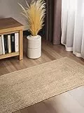 Hanse Home Sharmila Juteteppich - Natur Wohnzimmerteppich aus 100% Jute, Handgewebt - Robust & Pflegeleicht - Moderner, Boho Naturfaser Teppich, Natur Weiß - 80x200cm