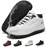 Wizshoe Barfuss Schuhe Damen Herren Wasserdicht Herbst Winter Barfußschuhe mit Breite Zehenbox Bequeme Winterstiefel rutschfeste Wanderschuhe mit Zero-Drop Solhe Sport Winterschuhe Unisex Weiß 38EU