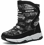 Mishansha Jungen Winterstiefel Kinder Winterboots Warm Gefütterte Schneestiefel Junges Rutschfeste Outdoor Winter Schuhe Schwarz Klassisch 38
