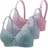 Generisch 3er Pack Klassische Spitzen BHS Damen mit Bügel Push Up BH mit Verstellbarem Bustier Komfort Nahtlos BH Set Gepolstert Sexy Trainings Schlaf Sport BHS Unterwäsche Alltag Yoga Joggen