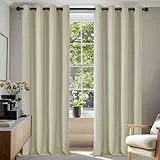 Deconovo Verdunkelungsvorhang mit Ösen für Wohnzimmer Thermogardine Kälteschutz, 220x140 cm(HöhexBreite) cm, Creme, 2er Set