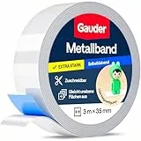 GAUDER Metallband selbstklebend - Ideal für Tonie®-Figuren & -Regale - Magnetband für Magnete - Ferroband mit Schaumstoff-Kleber - Stahlband und Eisenband (3 m x 35 mm)
