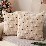 GADITIEK 45x45cm Kissenbezug Weihnachten, 2 Stück Weicher Plüsch Winter Kissenhülle, Weihnachts Kissenbezüge mit Weihnachtsbaum Aesthetic, Deko Weihnachten Innen Weihnachtskissenbezug (Beige)