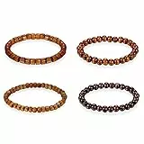 Flongo Armband Gebetskette Armkette, 4 Stück Holz Perle Perlen Kugel Gebetskette Armband Kette Hellbraun Surfer Wickeln für Damen Herren Accessoires Schmuckset