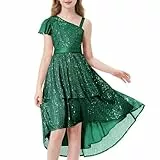 LOLANTA Mädchen Paillettenkleid Elegantes Prinzessin Partykleid Glitzernd Ärmellos Schulterriemen Kleider, Grün, 10-11 Jahre, 150