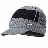Yixda Wintermütze Herren Warm Beanie Mütze Strickmütze Cap mit Schild (Grau)