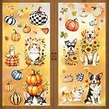 BBLIKE 9 Blatt Fensterbilder Herbst, Hund Katze Kürbis Selbstklebend Beidseitig Bedruckt Aufkleber, Geeignet für Thanksgiving Herbst Deko Fenster Aufkleber