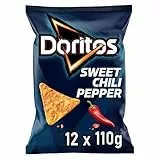 Doritos Sweet Chili Pepper - Tortilla Nachos mit süßem Chili-Geschmack - Herzhafter Snack zum Knabbern aus Mais (12 x 110g) (Verpackungsdesign kann abweichen)