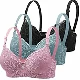 3er Pack Klassische Spitzen BHS Damen mit Bügel Push Up BH mit Verstellbarem Bustier Komfort Nahtlos BH Set Gepolstert Sexy Trainings Schlaf Sport BHS Unterwäsche Alltag Yoga Joggen