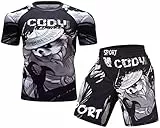 Cody Lundin Herren Kompressionsshorts mit kurzen Ärmeln und thailändischen Kampfsport-Motiven für MMA, Kickboxen, Trainingsshorts für Männer, L
