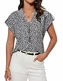 Damen-Pullover Sommer Reißverschluss halbe Knopfleiste kurzärmlige Oberteile Hemden für Party Date Party Club Schwarze Weiße Punkte XL