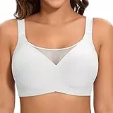 Jiuday BH Damen ohne Bügel Große Brüste Starker Halt Push Up BH ohne Buegel Seamless Bequem Klassische Soft Nahtloser Bügelloser T Shirt Bra Gepolstert Mesh Bralette (Flacher V Weiß,XL)