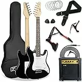 3rd Avenue XF 3/4 Size E-Gitarre Ultimate Kit Mit 10-W-Verstärker, Digitalem Stimmgerät, Kabel, Ständer, Gigbag, Gurt, Ersatzsaiten, Plektren, Kapodaster - Schwarz