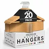Utopia Home 20er Pack Holzbügel mit Hosenstange und Schulterrillen, stabiles und schlankes Design für Mäntel, Anzüge, Hosen und Jacken, Natur.