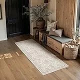 PureCozy Beige LäUfer Flur Teppich 60x180cm Küchenteppich Waschbar rutschfest Vintage Boho Cream Carpet für Küchen Hallway Bettvorleger Wohnzimmer Schlafzimmer Büro