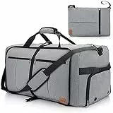 Urtala Reisetasche für Damen und Herren, groß, faltbar, Wochenendtasche mit Schuhfach und Schultergurt, leicht, wasserdicht, Gepäcktasche, Grau, 80L, Casual