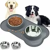 CEASELESLY Edelstahl Hundenäpfe Satz,Hund Futternapf,2 x 400ml Edelstahl Doppel Napf,mit Napfunterlage aus Silikon,Hundeschüssel für kleine mittelgroße Hunde,Katzen/Welpen,Tierfutter