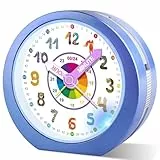 Edillas Wecker Kinder ohne Ticken mit Nachtlicht Snooze,Lautloser Analog-Quartz Kinderwecker Batterybetrieben,Tierdesign Lernuhr für Kinderzimmer Mädchen Jungen Geschenk