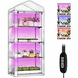 SUNYRISY Gewächshaus Klein mit Grow Lampe, Premium 4 Etagen Tomatengewächshaus Foliengewächshaus mit LED Pflanzenlampe, Pflanzen überwinterungszelt Greenhouse für Balkon, Garten