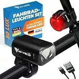 MIVELO Fahrradlicht Set mit Power-Akku, StVZO zugelassene Fahrradbeleuchtung USB aufladbar & wasserdicht, Fahrradlampe vorne & Fahrrad Rücklicht, Energieklasse A+++ (Spark ONE)