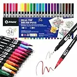 Artecho Dual Brush Pen Set 24 Farben, Filzstifte Dicke und Dünne, Pinselstifte set, Stifte für Bullet journal, Kalligraphie, Manga, Malbücher und Handlettering