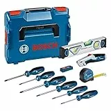 Bosch Professional Handwerkzeug-Set, 13-teilig (inkl. 6x Schraubendreher, 1x Maßband 5 m, 1x Wasserwaage 25 cm, 1x Messer, 10x Ersatzklinge, 2x Einlage, L-BOXX)