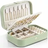 Vlando Schmuckkästchen Reise, Schmuckaufbewahrung mit Stil Schmuckkasten Klein Schmuck organizer für Ohrringe, Schmuck-Reiseetui Reise, Geschenkidee für Frauen Mädchen,(Grün)