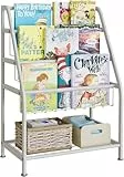 Huhote Kinder Bücherregal, Kinderregal mit 3 Ablagen, Spielzeugregal, Aufbewahrungsregal für Kinder, Kinderzimmerregal, Kinderregal für Buchaufbewahrung, Standregal für Kinderzimmer Spielzimmer, Weiß