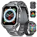 BENYAR SMART Smartwatch Herren Militär,1.91'' AMOLED Display/500mAh Akku,Fitnessuhr mit 2 Armbändern 100+ Sportmodi,24/7 Herzfrequenz,SpO2,Schlafmonitor IP68 Wasserdicht,für Android iOS,Schwarz