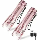 BUCASA Taschenlampe LED Aufladbar, 2000 Lumen Extrem Hell LED Taschenlampe mit 3 Modi, 2 Stück Zoombare Taschenlampen Kinder, Wasserdicht Langer Laufzeit Flashlight für Camping Outdoor Notfäll Rosa