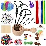 DazSpirit Kastanienbohrer Set, 307 tlg Herbst Kastanien Bastelset mit Kastanienhalter, Handbohrer (5 Größen), Federn, Pompons, Plüschstreifen, bunte Holzperlen, lebende Augen, Zahnstocher