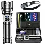 WOWNIGHT Taschenlampe LED Aufladbar 1,000,000 LM - 50W, 2 Schalter LED Taschenlampe Extrem Hell, 1600M Weitschuss-Starke Taktische Taschenlampe, Stufenlos Dimmbar Mit Stirnlampe For Outdoor Notfälle